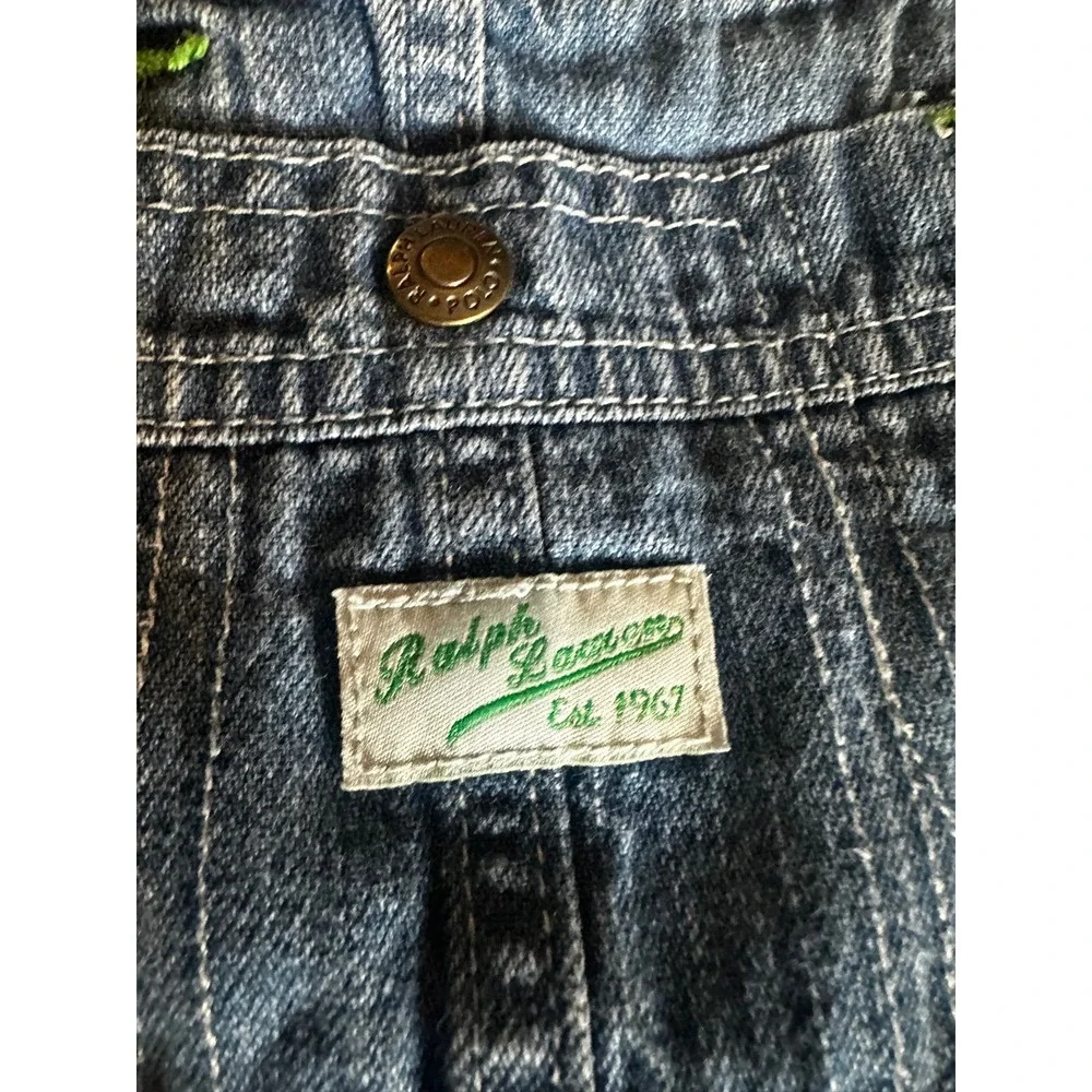 Ralph Lauren Girls Denim Overall Dress Blue Floral Inset Jumper Size 6